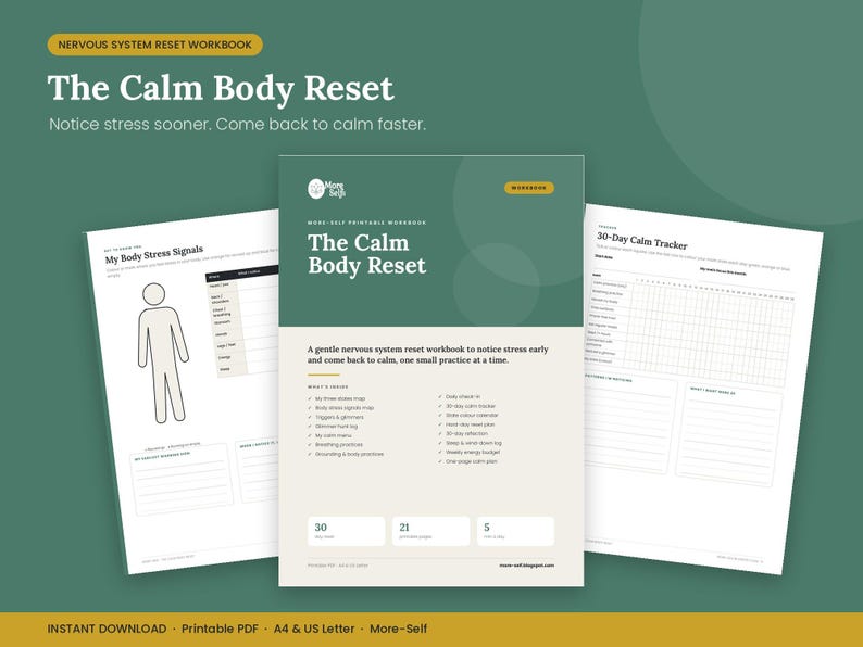 Nervous System Reset Workbook, Stress Relief Journal, Calm Body Tracker (PDF) image 1