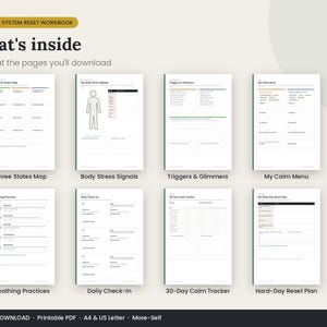 Nervous System Reset Workbook, Stress Relief Journal, Calm Body Tracker (PDF) image 2