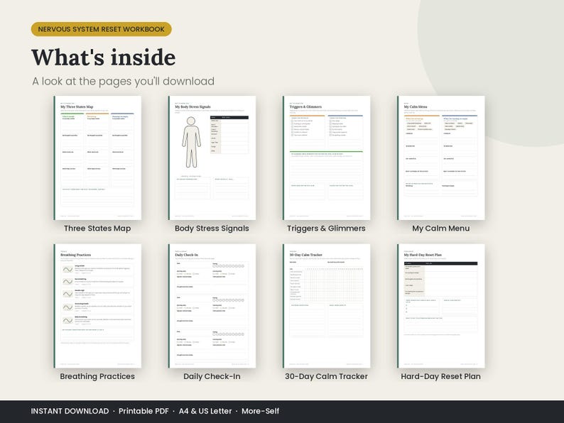 Nervous System Reset Workbook, Stress Relief Journal, Calm Body Tracker (PDF) image 2