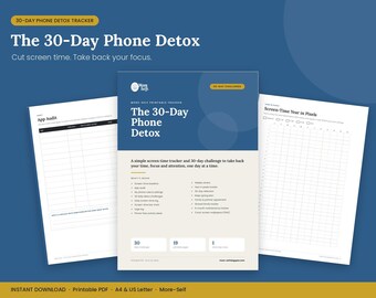 30-daagse telefoondetox-tracker, planner voor schermtijduitdaging (pdf)