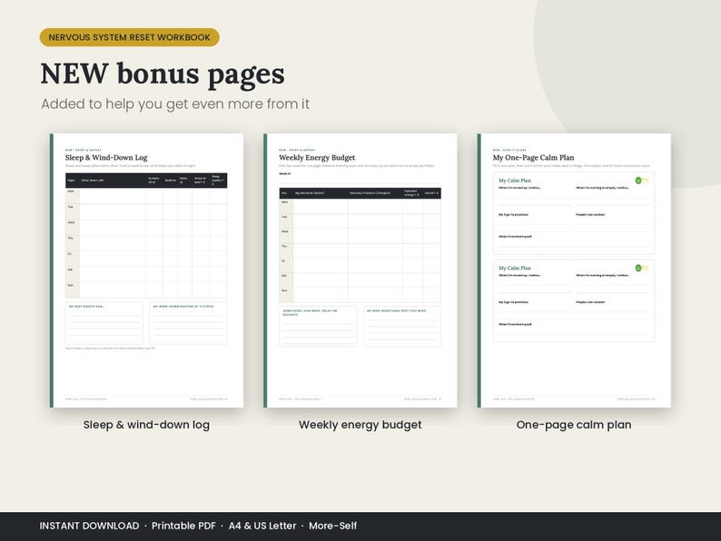 Nervous System Reset Workbook, Stress Relief Journal, Calm Body Tracker (PDF) image 6