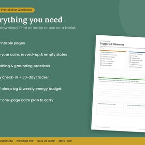 Nervous System Reset Workbook, Stress Relief Journal, Calm Body Tracker (PDF) image 4