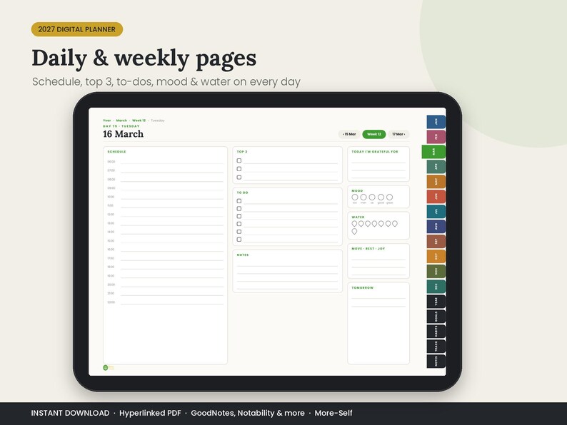 2027 Digital Planner, Hyperlinked iPad Planner, GoodNotes Planner, Notability Weekly and Monthly Planner, Goal & Habit Tracker, Landscape image 4
