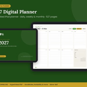 2027 Digital Planner, Hyperlinked iPad Planner, GoodNotes Planner, Notability Weekly and Monthly Planner, Goal & Habit Tracker, Landscape image 1