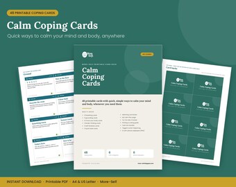 48 Printable Calm Coping Cards, Anxiety Relief, Breathing Exercises (Digital Download)