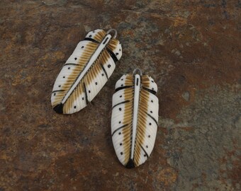 Pair pendants Owl Feathers, Porcelain by Lana Manna