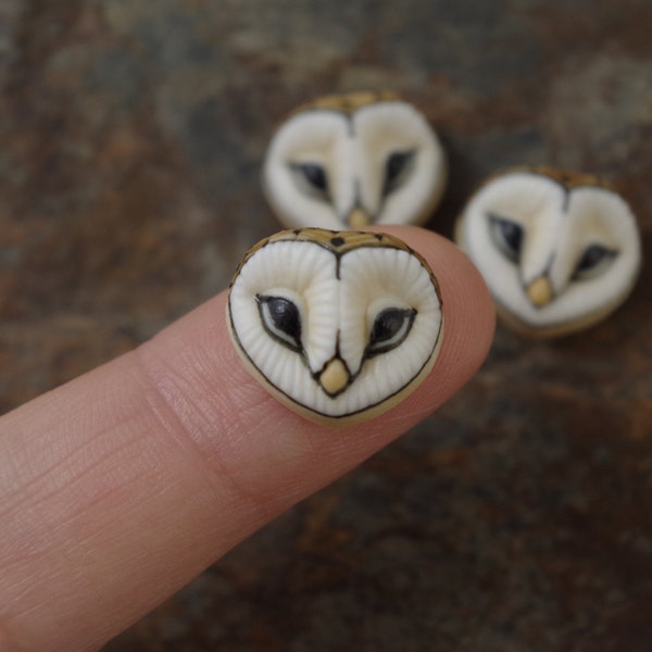 Cabochon Barn owl face, "Brown Mia" Porcelain by Lana Manna