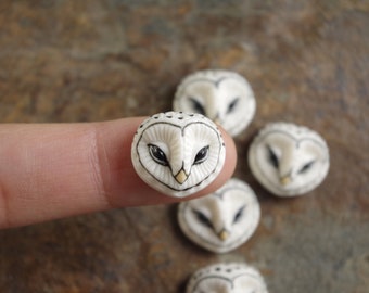Porcelain cabochon owl face "sleeping white Lillian" Porcelain by Lana Manna