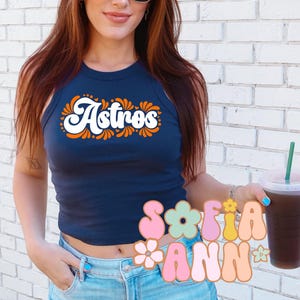 Astros Micro Ribbed Racerback Tank – Women&#39;s Fitted Crop Top- Astros Crop top
