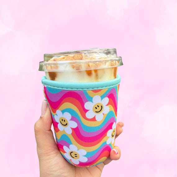 Cute Neoprene Coffee Sleeve for 16oz Cups | Reusable Iced Coffee Cup Holder | Aesthetic Drink Cozy | Teacher Gift | Trendy Cup Sleeve