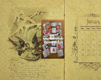 7-1891 CALENDAR BIRDS/NESTS kaboodle, Antique Images for you to create. The Imagination and creativity are the Universe. Digital Download.