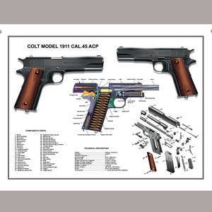 U.S.Army Colt 1911 Cal .45 ACP Manual Exploded Parts Diagram Sign 8&quot;x10&quot;