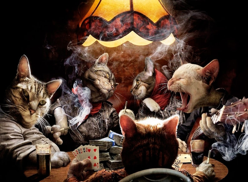 Cats Playing Poker Singing Smoking Funny Poster Wall Art | Etsy
