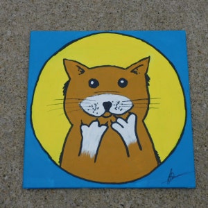 cat original acrylic painting signed by the artist 8x8