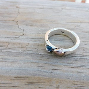 925 Sterling Silver Natural RAW Apatite Ring Handmade size 12.5 Brutalist style