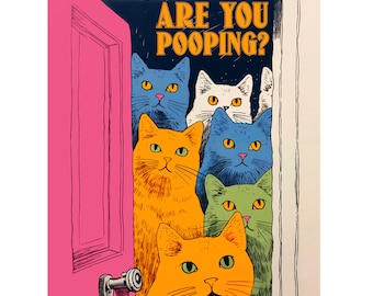 Are You Pooping Cat Metal Aluminum Sign 8"x10" Funny Bathroom Toilet