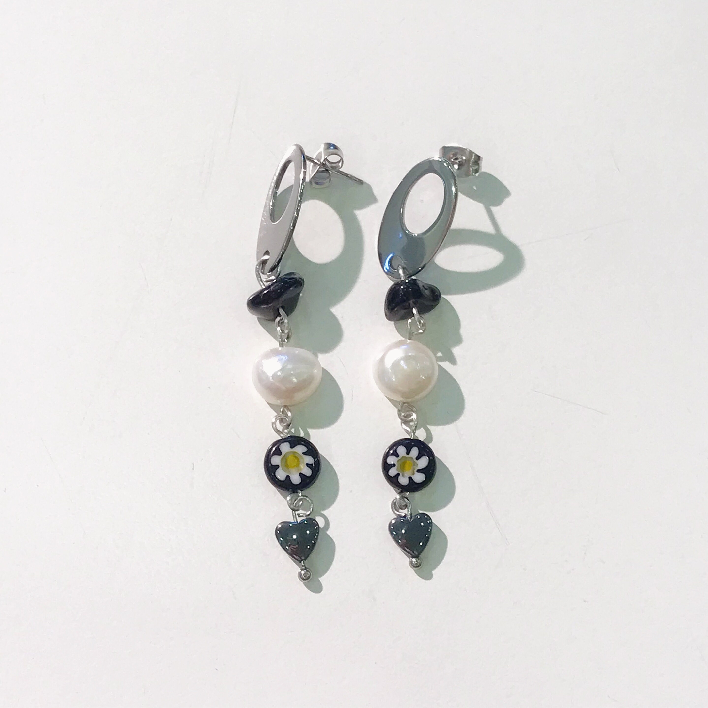 Millefiori Glass Bead Freshwater Pearl Necklace, Flower Bead Necklace,  Freshwater Pearl Jewelry, Millefiori Bead Jewelry, Glass Bead Jewelry 
