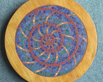 Blue Fossil lazy susan turntable mosaic