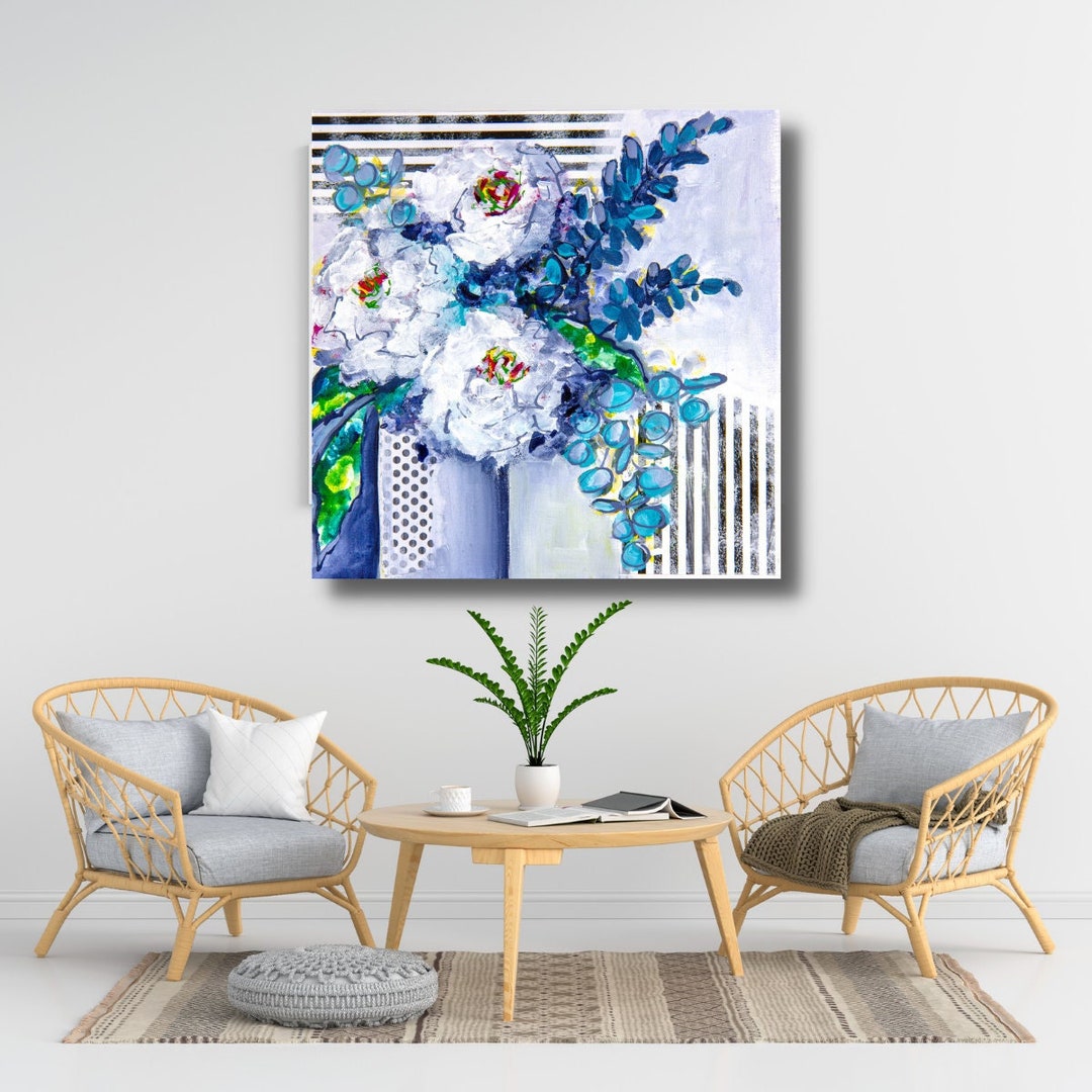 Floral Original Art Print on Canvas, Floral Canvas Wall Art