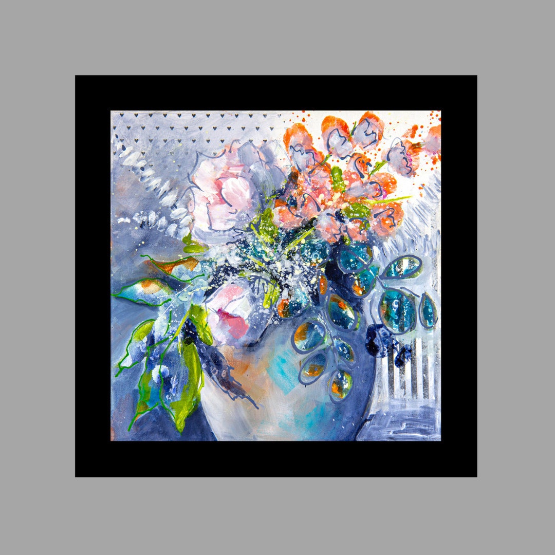 Bright Floral Wall Art Print, Original Art Print on Canvas, Floral