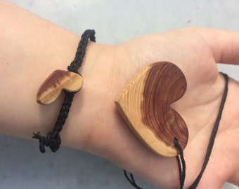 Heart Necklace and Bracelet Jewelry Set, Handcrafted Hemp & Wood Jewelry, Woodenist, FREE Shipping