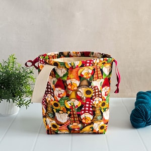 Project bag &quot;Forest Gnomes & Sunflowers&quot; | Knitting bag | Handmade project bag | Knitting project bag