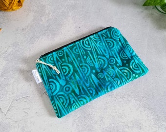 Bag turquoise, small project bag, bag with zipper, cosmetic bag, bag for knitting accessories