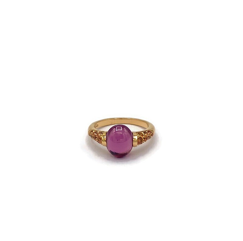 18K rose gold ring with orange sapphires and rhodolite