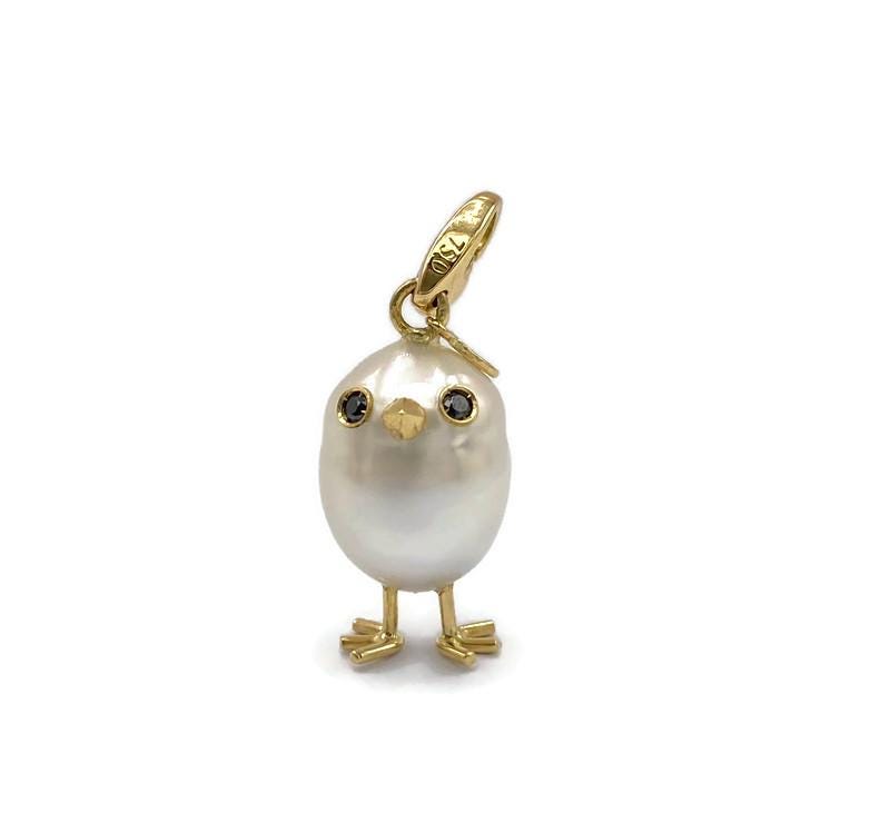 Chick Australian Pearl Black Diamond 18 Karat Gold Pendant Necklace or Charm