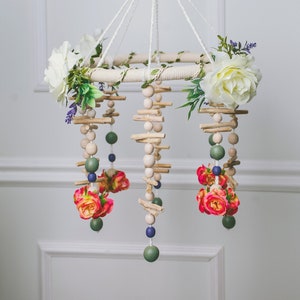 Flower mobile, baby girl mobile, dreamcatcher mobile