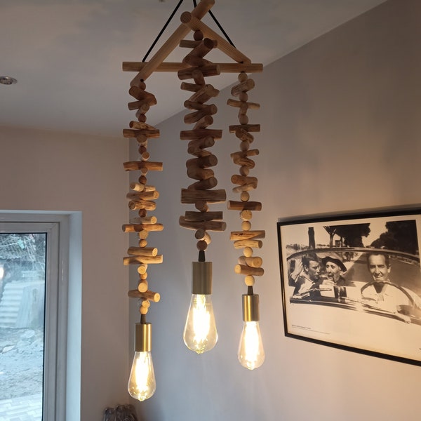 Lámpara LED de madera, luz colgante, lámpara de granja, lámpara de madera a la deriva, lámpara ecológica única, lámpara de madera, boho, vende con lámparas, 110W