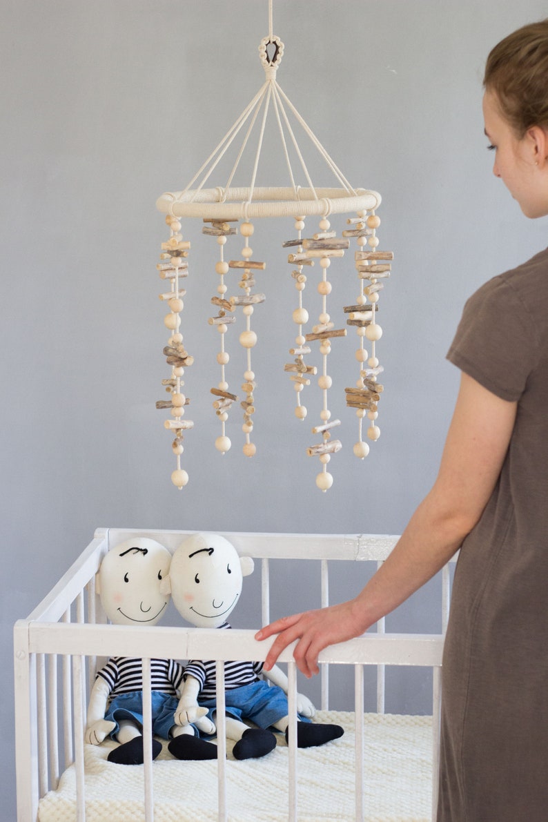 Crib Baby Mobile Nursery Decor Boho Baby Wood Toy Etsy