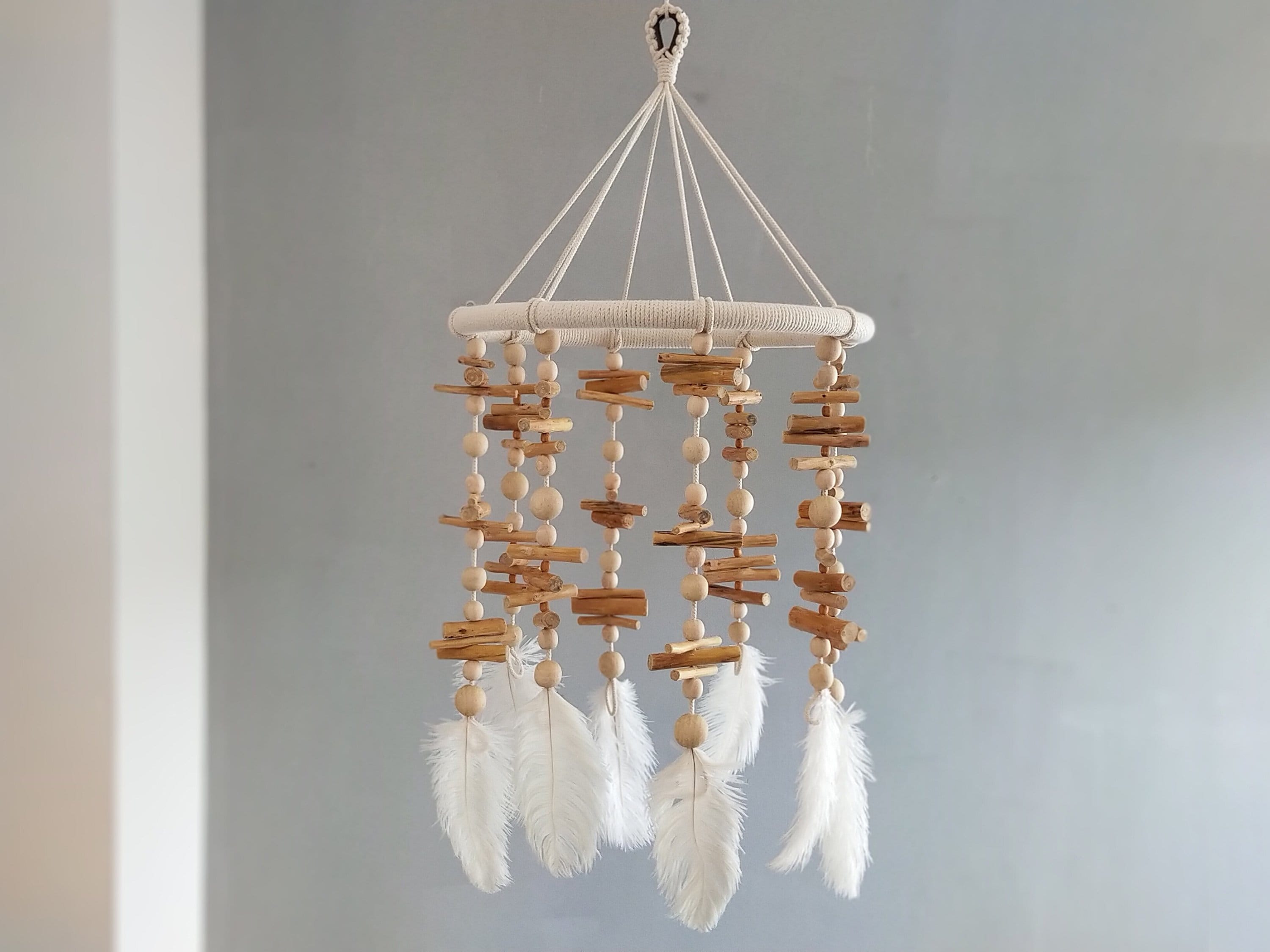 Wooden Baby Mobile Feather Mobile Mobile Art Baby Mobile Etsy