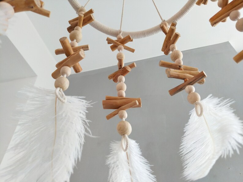 Wooden Baby Mobile Feather Mobile Mobile Art Baby Mobile Etsy