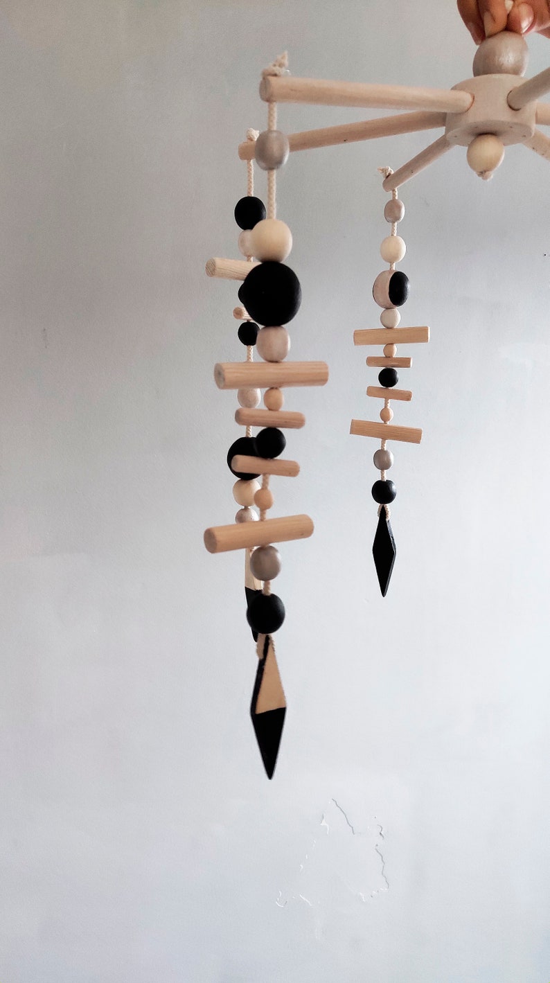 Black and white baby mobile wooden baby mobile baby boy Etsy