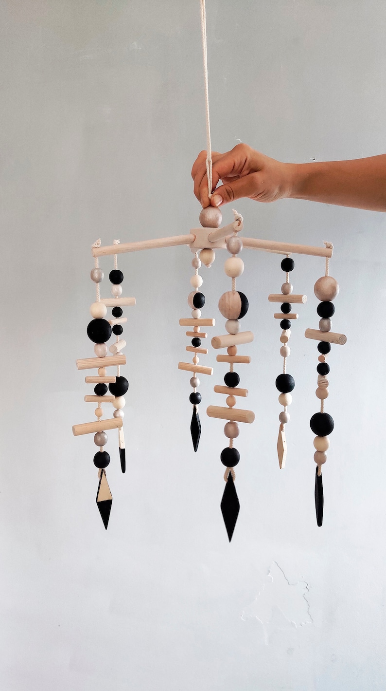 Black and White Baby Mobile Wooden Baby Mobile Baby Boy Etsy