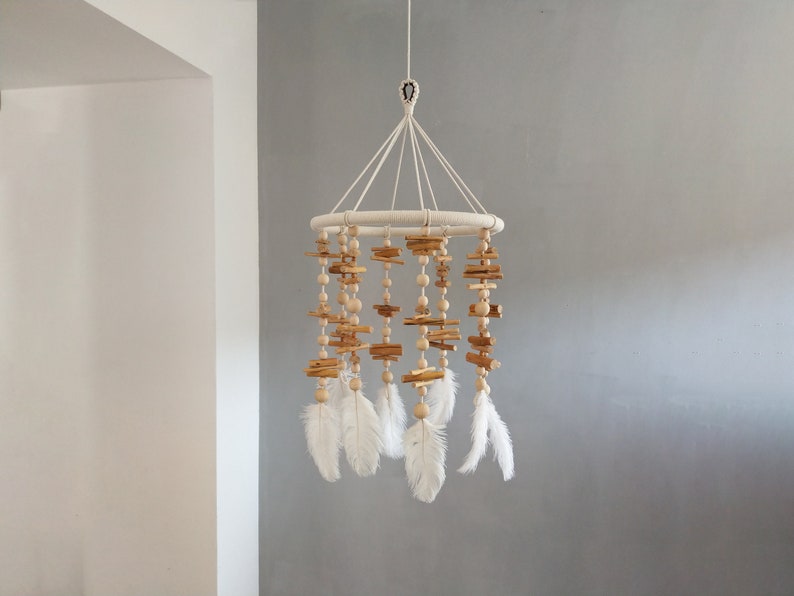 Wooden Baby Mobile Feather Mobile Mobile Art Baby Mobile Etsy