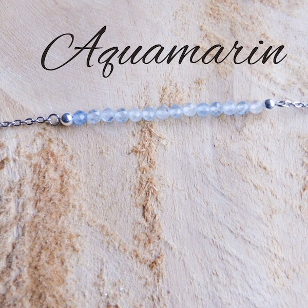 Aquamarin Armband aus echten natürlichen Edelstein, Talisman, März  Geburtsstein, Chakra-Yoga-Heilkristall, minimalistischer Stil,