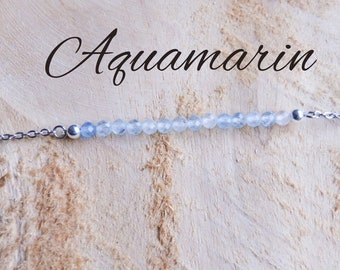 Aquamarijn armband gemaakt van echte natuurlijke edelsteen, talisman, maart geboortesteen, chakra yoga helende kristal, minimalistische stijl,