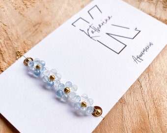 Birthstone Aquamarine Bracelet made from genuine natural gemstone | Talisman | March Birthstone |Daisy Bracelet | Beaded flower bracelet|