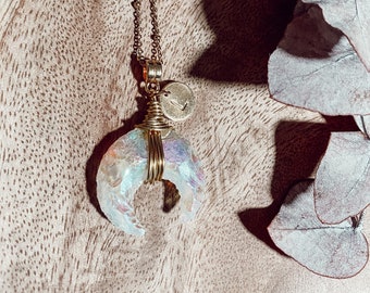 Personalisierte  Mini Aura Opalit Mond Kette - personalisierte Halskette - Heilstein- Aura Opalit Mond