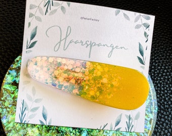 Holographic Resin Haarspange Gold&Gelb - Sommer Edition -  Hairclip 1x Holographic Flakes -  Haarspange - Haar- Accessoires - Geschenkidee