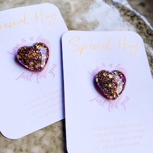 Personalized Pocket Hug | Glitter | Heart | Lucky Charm | Encouragement | Small Personal Pocket Hug | Mother&#39;s Day | Gold-Pink