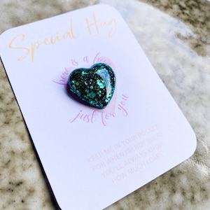 Personalized Pocket Hug | Glitter | Heart | Lucky Charm | Encouragement | Small Personal Pocket Hug | Mother&#39;s Day | Petrol