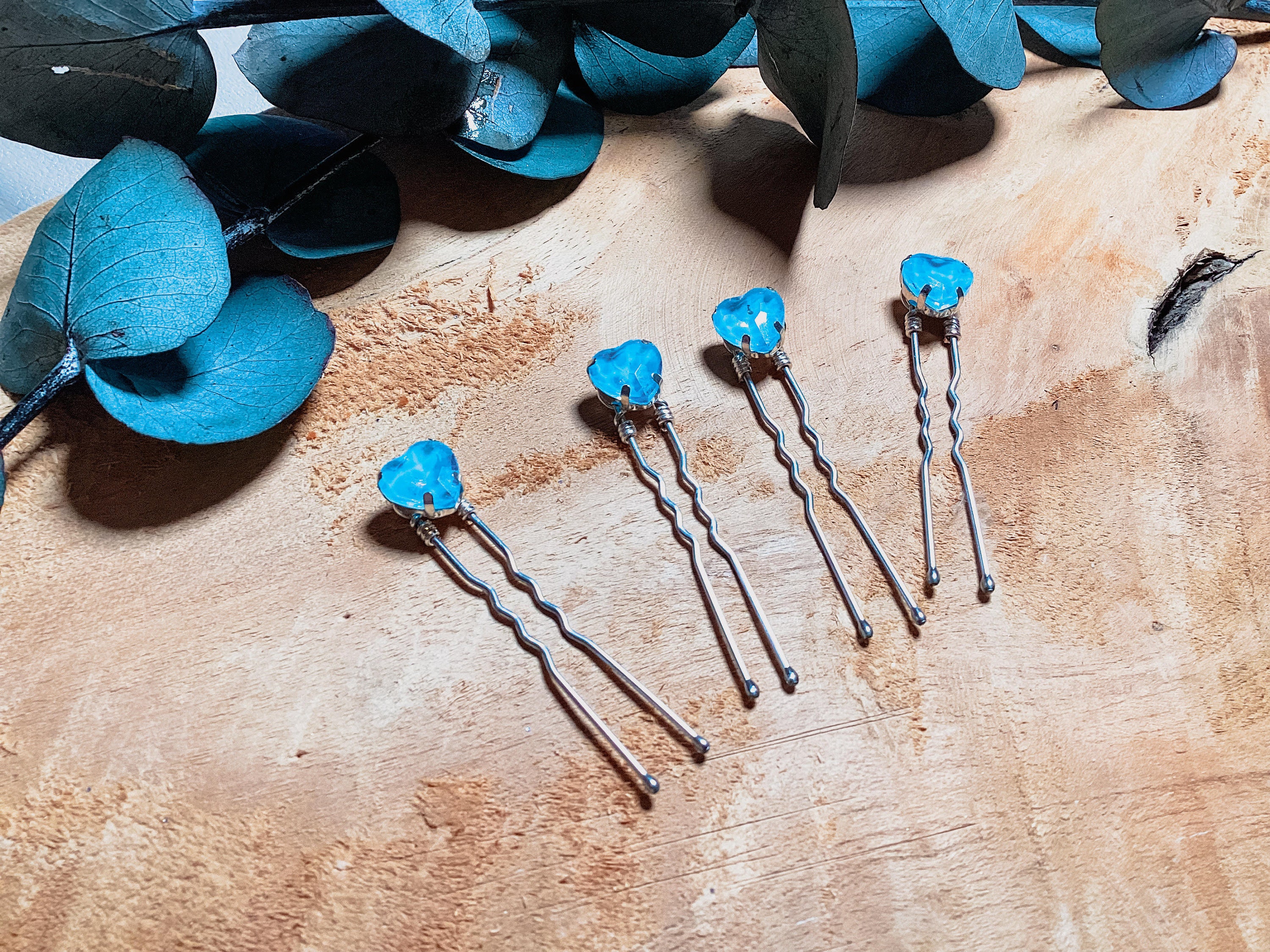 Hairpins/Heart Hairpins/Bridal Jewelry/Hair Accessories/Wedding Accessories/Wedding Hair Accessories/Bridesmaid Hair Accessories/Blue