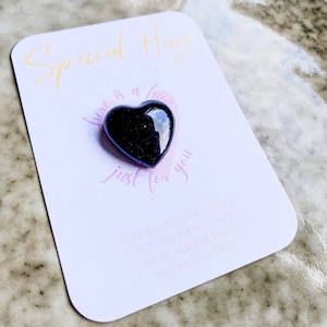 Personalized Pocket Hug | Glitter | Heart | Lucky Charm | Encouragement | Small Personal Pocket Hug | Mother&#39;s Day | Black
