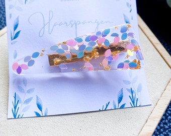 Holographic Resin Hair Clip - Hairclip with Holographic and Gold Flakes - Hair Clip - Hair Accessories - Gift Idea