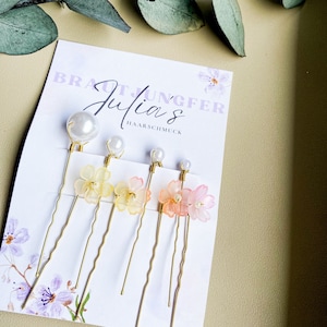 Hairpins/ Pearl Hairpins/ Bridal Jewelry/ Hair Accessories/ Wedding Accessories/ Wedding Hair Accessories/ Bridesmaid Hair Accessories/ Ombre Yellow & Pink