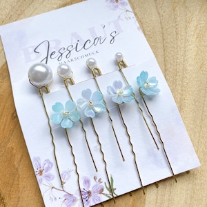 Hairpins/ Pearl Hairpins/ Bridal Jewelry/ Hair Accessories/ Wedding Accessories/ Wedding Hair Accessories/ Bridesmaid Hair Accessories/ Gold, White & Blue