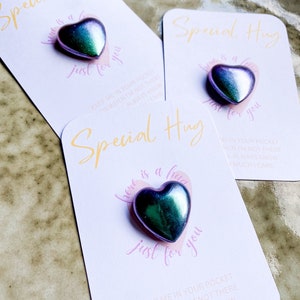 Special Pocket Hug Personalized | Chameleon | Heart | Lucky Charm | Encouragement | Small Personal Pocket Hug | Mother&#39;s Day | Green-Blue-Gray